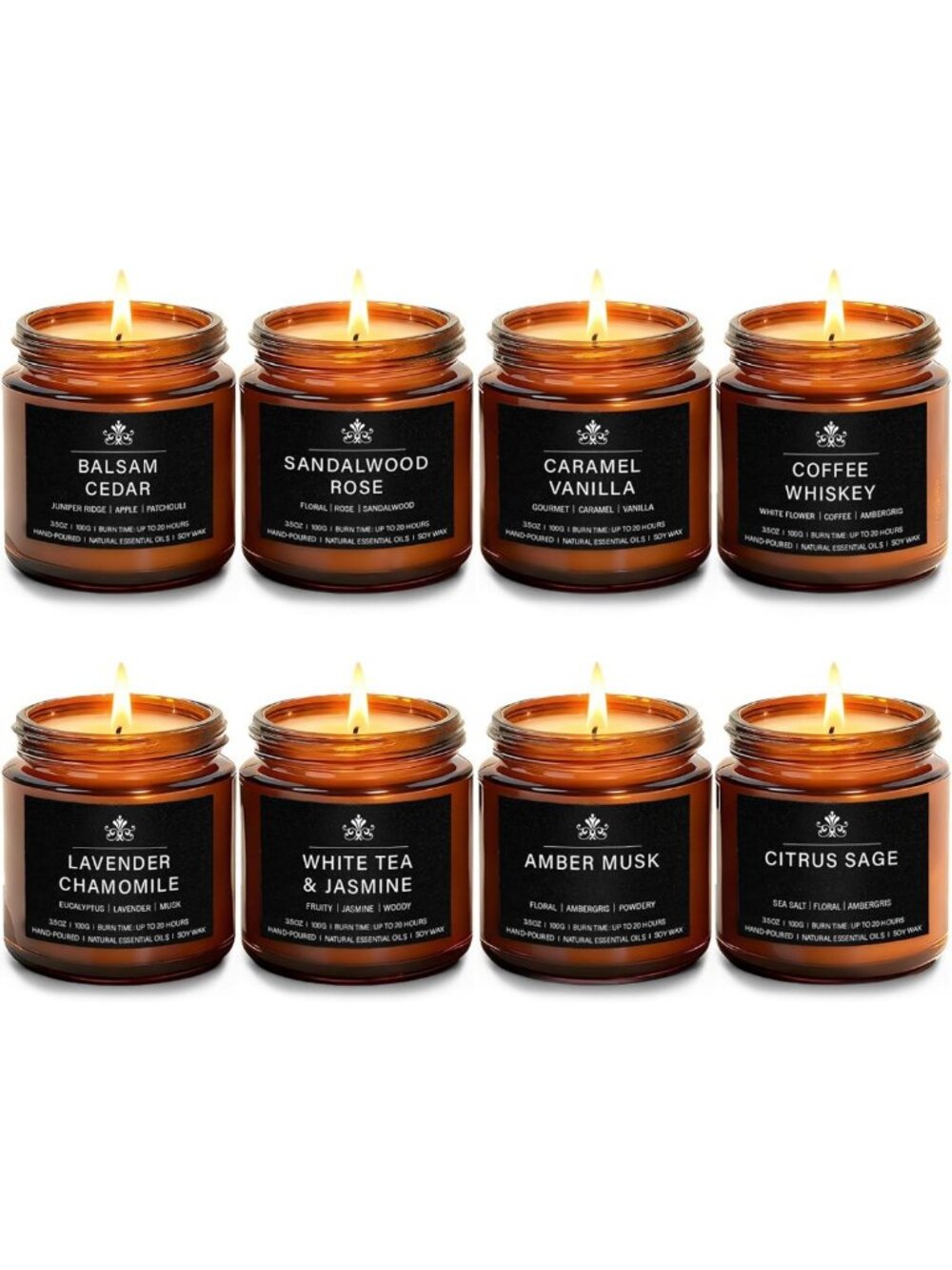 8 Pack Aromatherapy Soy Wax Scented Candles Gift Set - Stress Relief